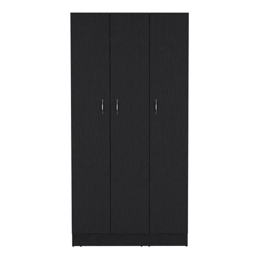 Wardrobe Armoire With 3 Doors And 2 Inner Drawers, 3 Doors - Black