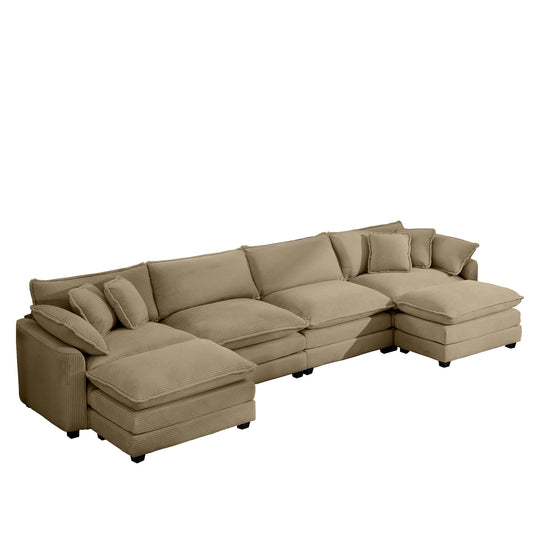 Oversized Modular Cushion Sofa With Ottoman, Low Back, Deep Seating Sofa Set