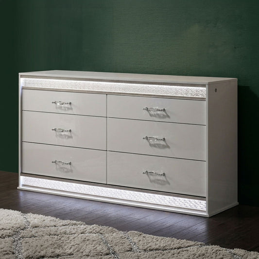 Glam - 6 Drawer Dresser & LED Lighting (Includes Dresser Only) - White