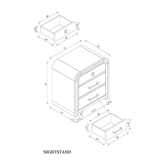 Malco - Nightstand With Spacious Drawer And Gold Metal Fluted Detailing - Black White