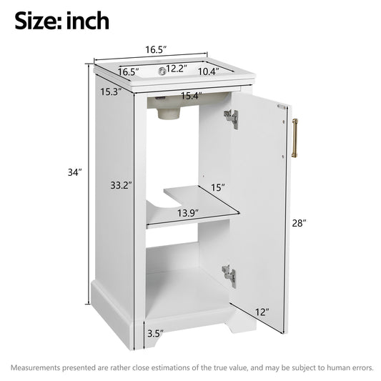 Bathroom Vanity With Sink, Soft Close Door, Adjustable Shelf, Freestanding Single Unit - White