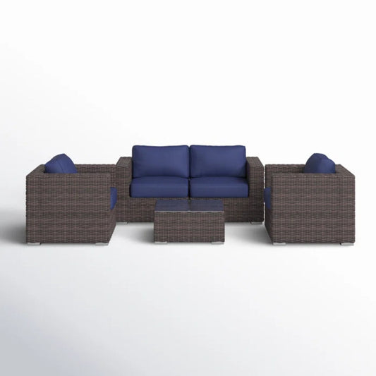 Wicker Seating Group Set With Table And Cushions