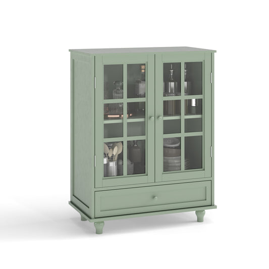Minimalist Buffet Cabinet With Double Glass Doors And Drawer