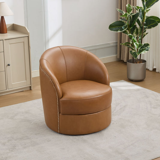 Swivel Accent Chair With 360° Smooth Spin - Black / Light Brown / Silver