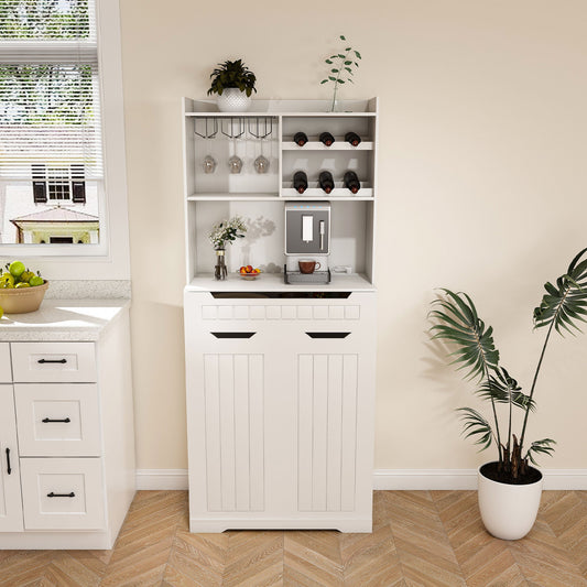 Modern Farmhouse Buffet Cabinet With Hutch Kitchen Storage Sideboard With Drawers & Barn Doors - White