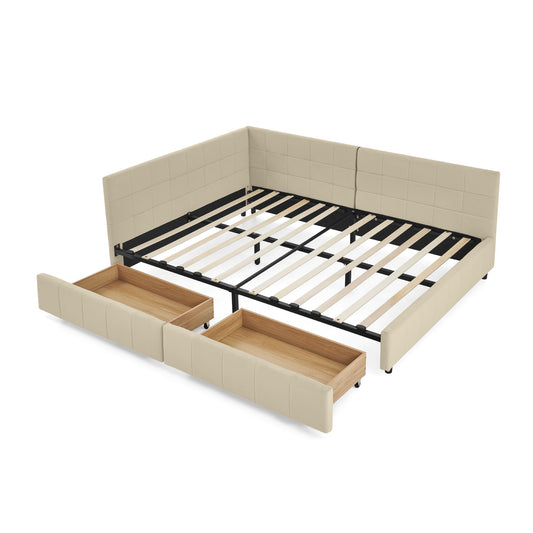 Upholstered Storage Tufted Bed Frame With Backrest And Armrests