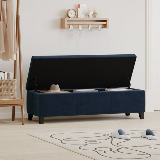 Velvet Storage Bench, Upholstered End Of Bed, Storage Ottoman Benches, Fabric Ottoman Bench With Large Storage Space For Living Room Entryway Bedroom - Dark Blue