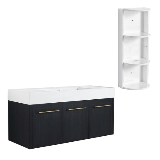 Modern Wall Mounted Bathroom Vanity With Thick Edge Resin Sink And Storage Rack