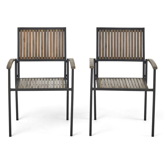Vermilion - Outdoor Dining Chair With Vertical Slat And Wooden Arm