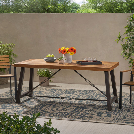 Outdoor Dining Table With Slat Wooden Panel And Turnbuckle Accents - Teak