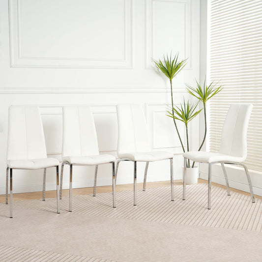 Modern Upholstered Dining Chair (Set of 4) With Electroplated Metal Legs - White