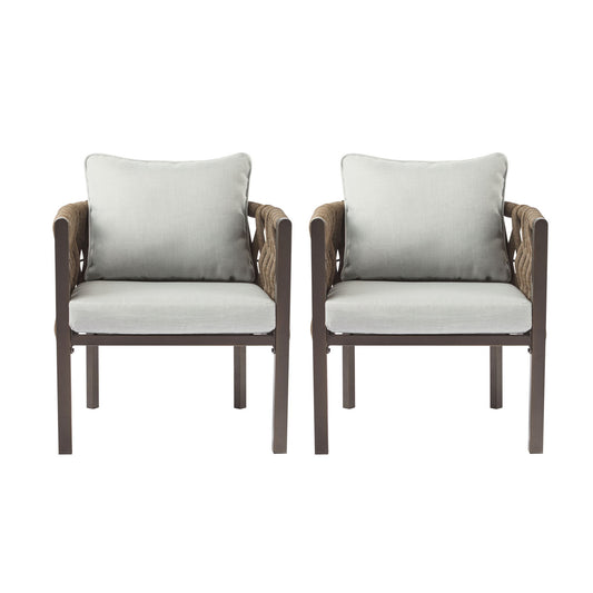 2 Pieces Outdoor Metal Patio Club Chair, Patio Furniture Arm Chair With Cushion, Modern Outdoor Furniture Deep Seating For Porch, Garden, Backyard, Balcony - Brown / Light Gray