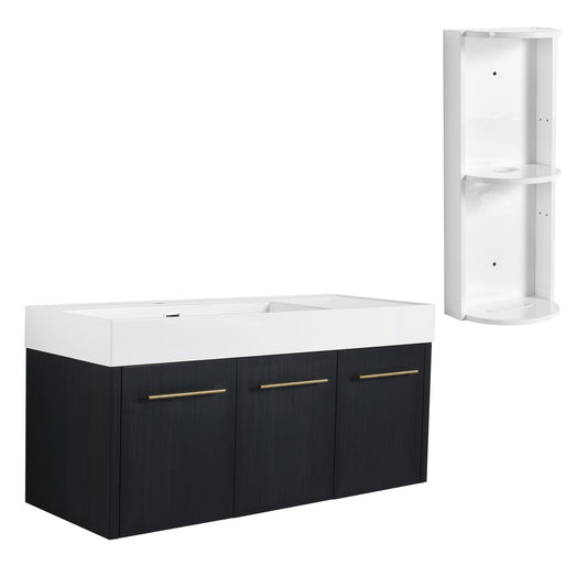 Modern Wall Mounted Bathroom Vanity With Left Sink And Storage Rack