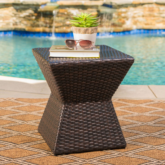 Outdoor Wicker End Table - Brown Multi