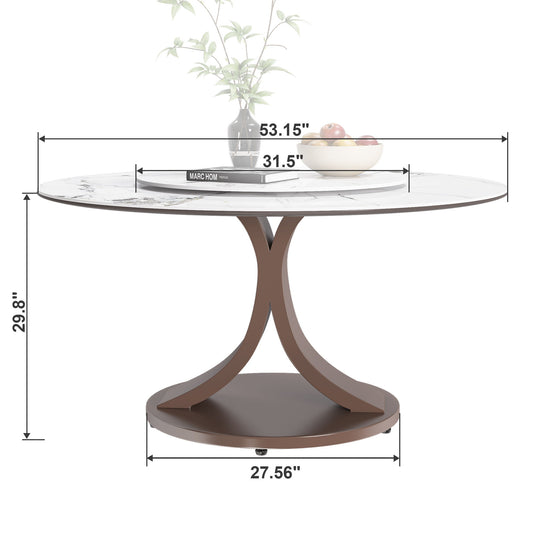 Round Dining Table With 360° Rotating Lazy Susan Scratch & Heat For Dining Room & Kitchen, Table Only - White