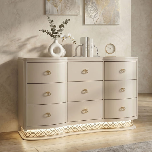 Flora - 9 Drawer Dresser With LED - Champagne