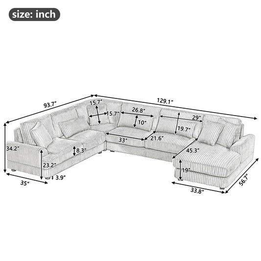 Modern Oversized U Shaped Sectional Sofa With Chaise Lounge Upholstered - Black