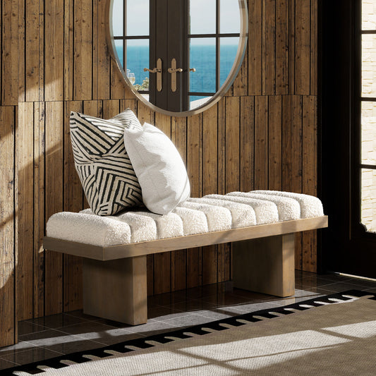 Bella - Upholstered Modern Accent Bench - Ivory White