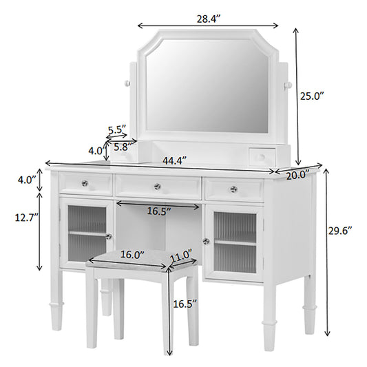 Elegant Makeup Vanity Desk With Adjustable Mirror And Storage And Construction - White