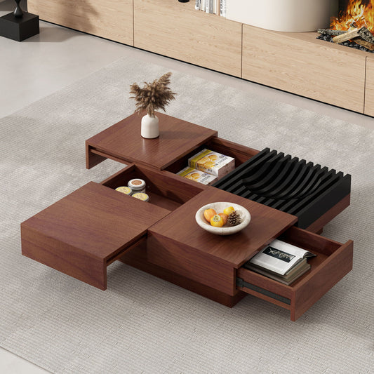 Italian Retro Inspired Acacia Wood Storage Coffee Table - Brown / Black