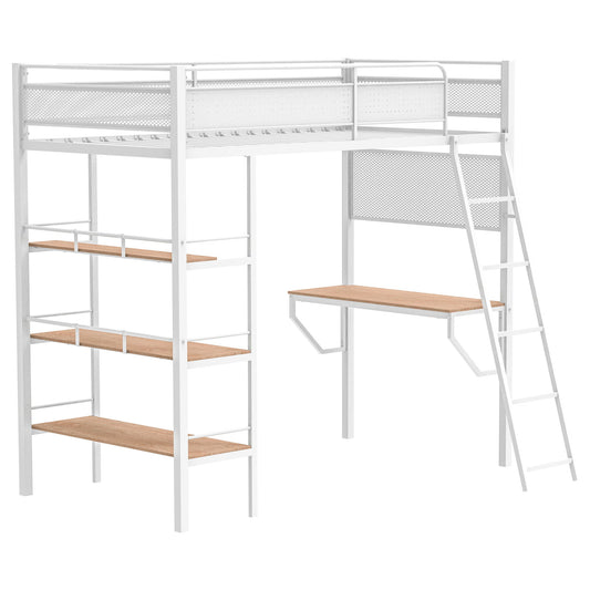 William - 3 Shelf Workstation Loft Bed With Built-In Desk And Storage
