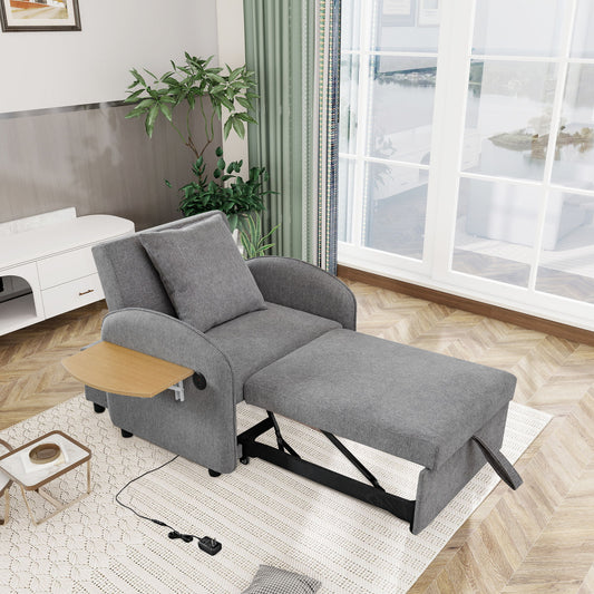Convertible Single Chair Bed 3 In 1 Sofa With Computer Board And USB Ports - Gray