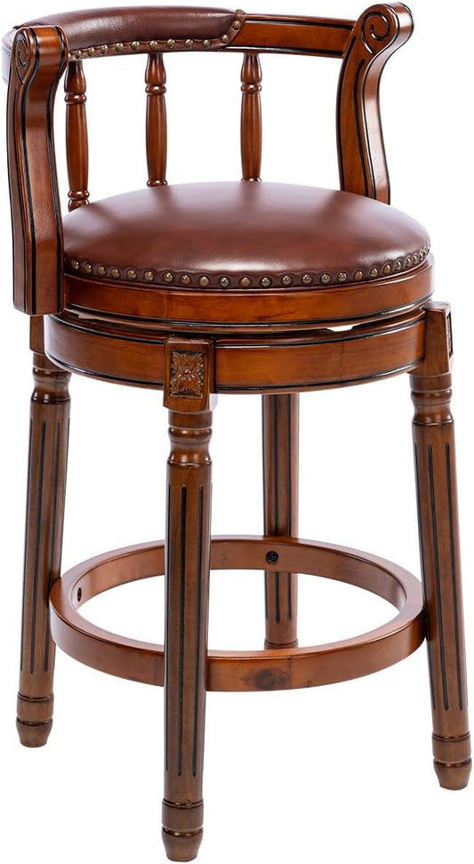 Swivel Cow Top Wooden Bar Stool, 360 Degree Swivel Bar Height Chair With Backs For Home Kitchen Counter