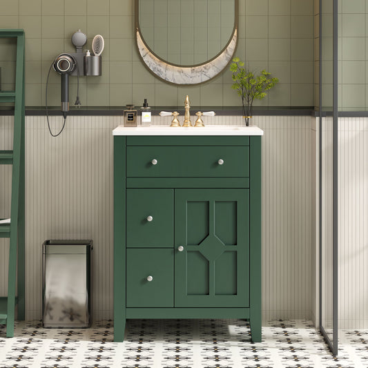 Bathroom Vanity With Basin, Rectangular Cabinet With 2 Drawers And Soft Closing Door