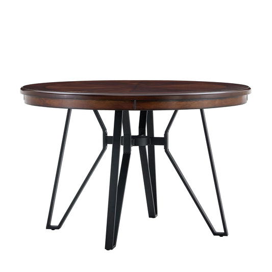 Mid Century Modern Round Dining Table With Metal Legs And Open Shelf