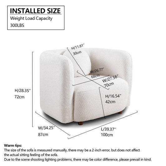 Accent Square Sofa Chair, 1 Seater Cloud Couch - White