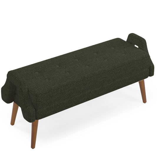 Modern Living Room Bench With Looped Yarn Fabric And Rubber Wooden Legs