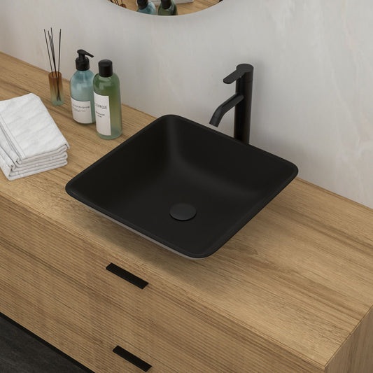 Artistic Vessel Sink With Faucet And Pop Up Drain - Matte Black
