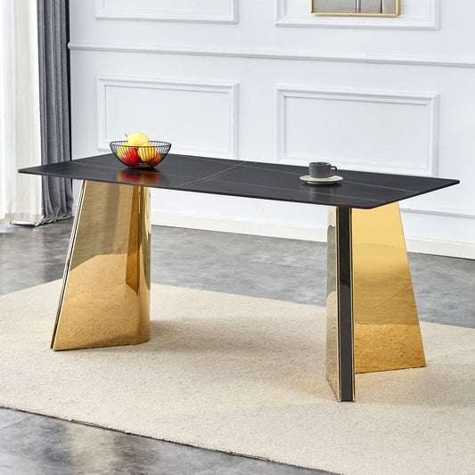 Marble Patterned Slab Dining Table With Steel Butterfly Legs
