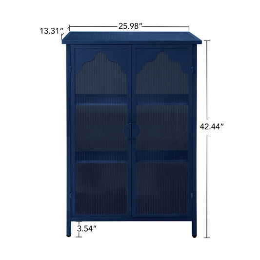 2 Doors Metal Storage Cabinet Display Cabinet With Glass Doors Metal Kitchen Sideboard Buffet Cabinet Glass Storage Cabinet For Dining Room Living Room Bedroom - Dark Blue