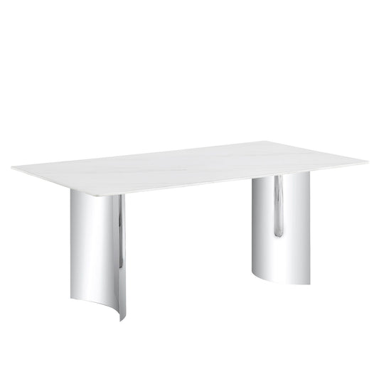 Modern Minimalist Dining Table With Imitation Marble Glass Desktop And Metal Legs