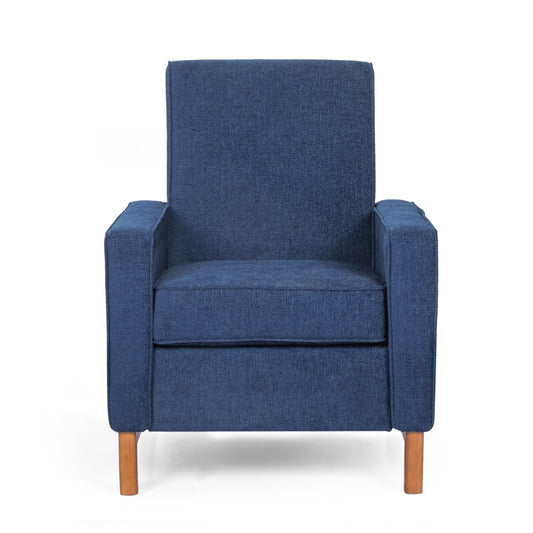 Mid Century Modern Club Chair With Upholstery And Rubberwood Legs - Navy Blue