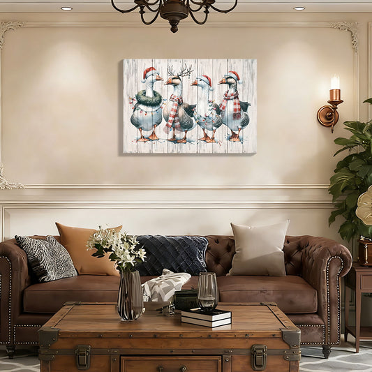 Framed Vintage Duck Wall Art Print, Christmas With Ornaments Watercolor Canvas Poster Wall Decor - Red Buffalo Check