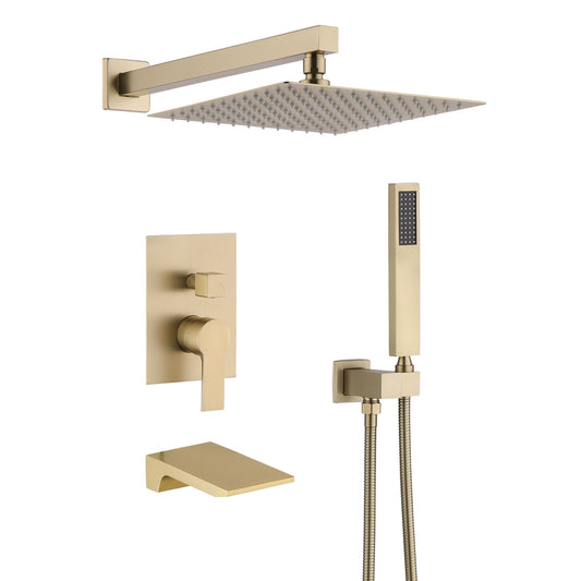 Tub Shower Faucet Set With 12" Rain Shower Head And Handheld Spray Combo