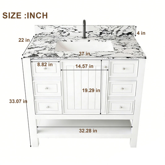 Bathroom Vanity Set With 3 Drawers And Storage Cabinet, Single Faucet Hole - White