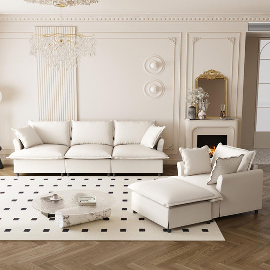 Living Room Set Modular Sectional Couch, Upholstered Sofa & Armchair & Movable Ottoman