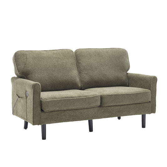Mid Century Modern Loveseat Sofa With USB Ports, Removable Pillow Cover