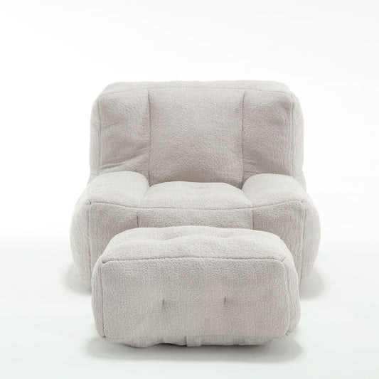 Modern Indoor Fluffy Bean Bag Chair With Memory Foam And Ottoman, Super Soft