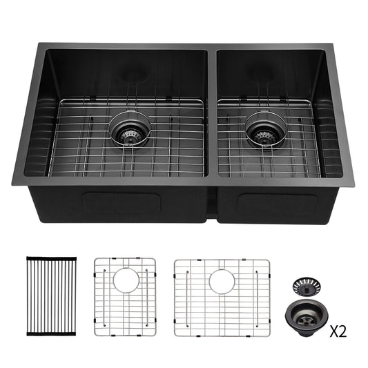 Modern Double Bowl Undermount Kitchen Sink 50 / 50 Design Stainless Steel