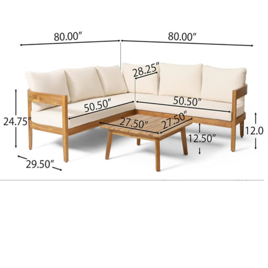 Brooklyn - Sofa Set Rounded Tuxedo Design - Teak / Beige