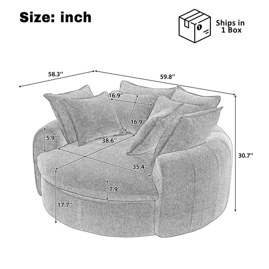 Boneless Round Chaise Sofa With Dual Layer Cushions And 8 Throw Pillows - Orange