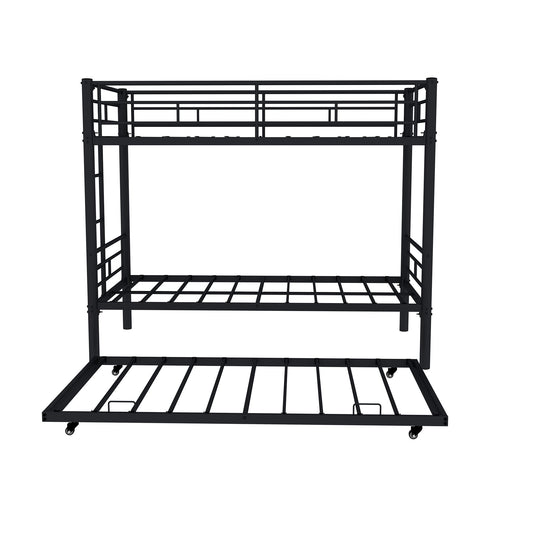 Metal Bunk Bed For Kids, Convertible Bedframe With Ladders & Guardrail