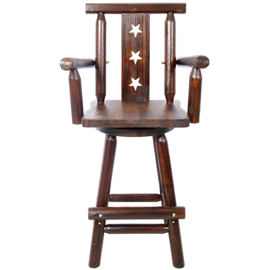 Rustic Tall Bistro Chair Decorative Star Backrest And Footrest, Fir Wood, 4 Foot - Brown
