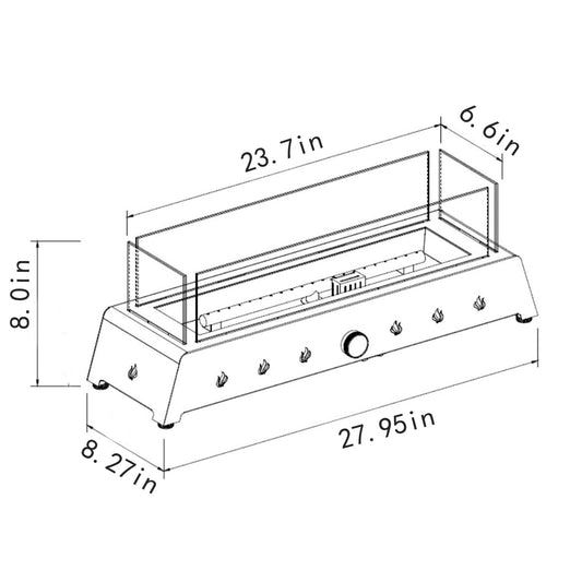 28" Tabletop Fire Pit, Propane Gas Fire Pit With Quick Connect Joint, Glass Wind Guard And Lava Rock, Outdoor Portable Tabletop Fire Pit - Black