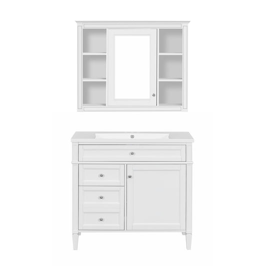 Bathroom Vanity With Mirror Cabinet, Storage Cabinet With 2 Soft Closing Doors And 4 Drawers, Undermount Sink