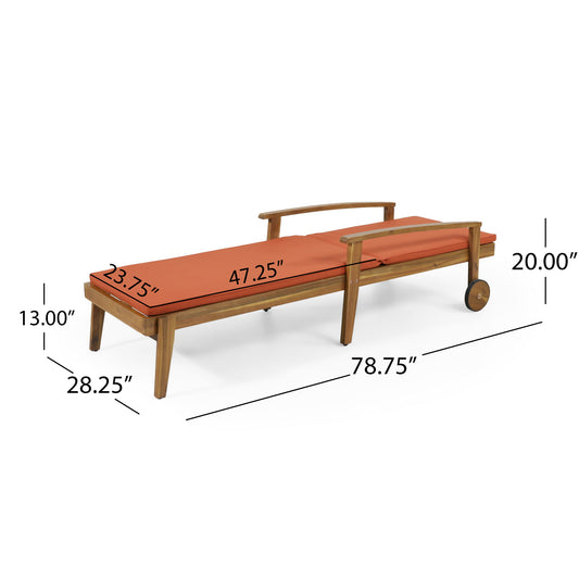 Jason - Chaise Lounge Acacia Wood Adjustable Outdoor Chair - Orange